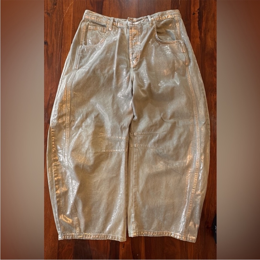 We the Free Metallic gold Barrel jeans